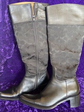 COACH Olivia Knee High Logo Boots- Black, Women’s Size 7.5” Cosmetic Flaw